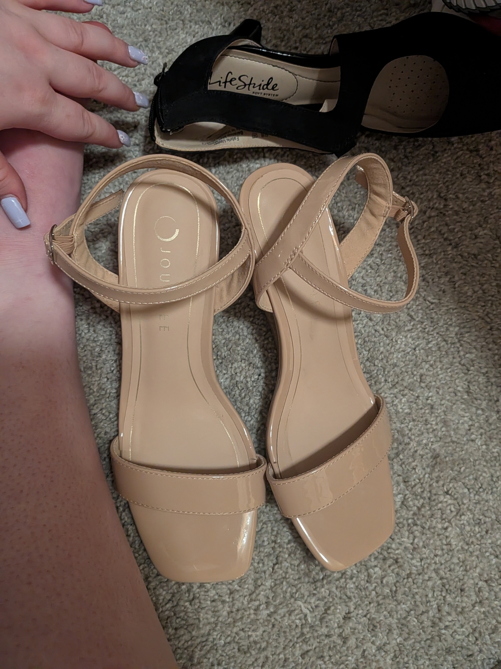 Journee Collection Beige Patent Ankle-Strap Heels